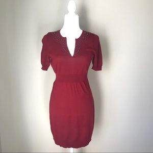 LOFT Red Mini Dress with Embellished Neckline
